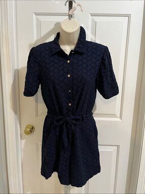 Draper James Navy Eyelet Shirt Romper size medium